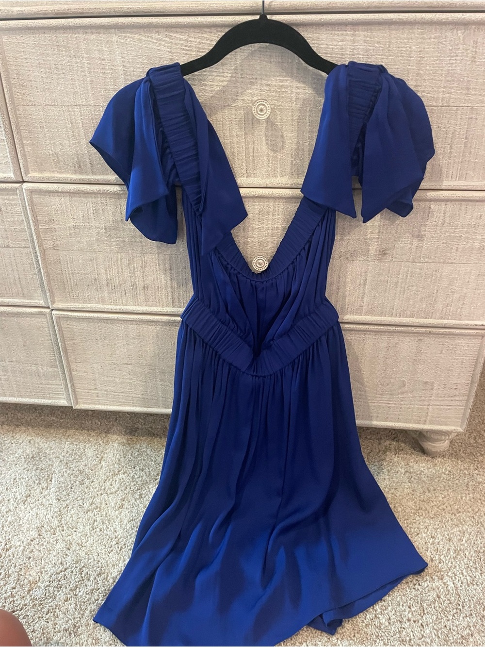 Blue V-Neck Flutter Sleeve Women's Dress